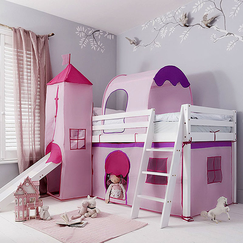 Cabin Bed with Slide Kids Midsleeper in Pink Hideaway
